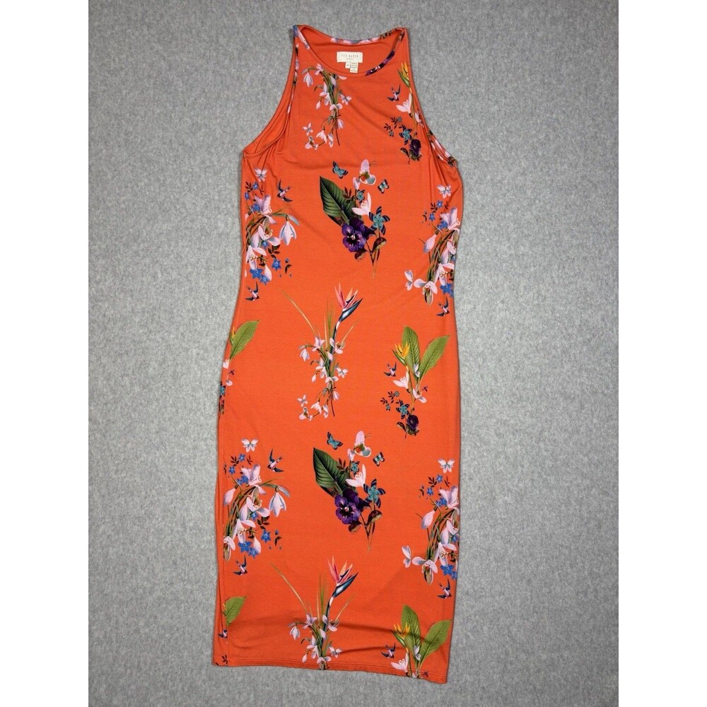 Ted Baker Orange Floral Midi Sheath Dress